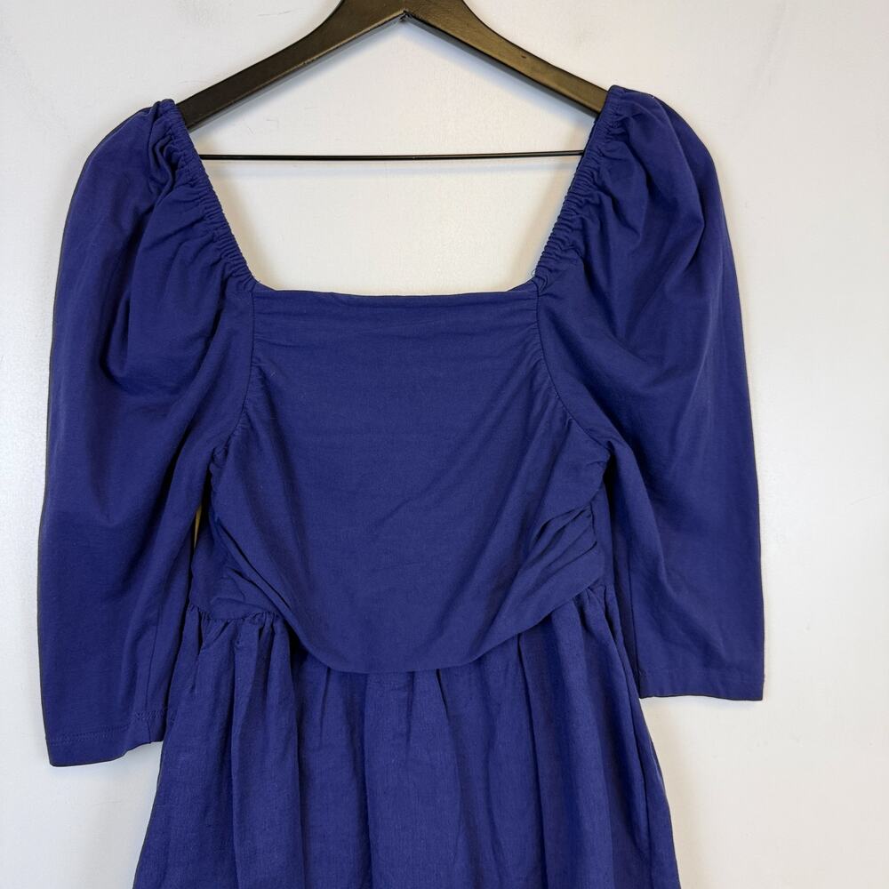 Forever That Girl Anthropologie Puff Sleeve Babydoll Mini Dress Blue Cotton - XS - Picture 9 of 11